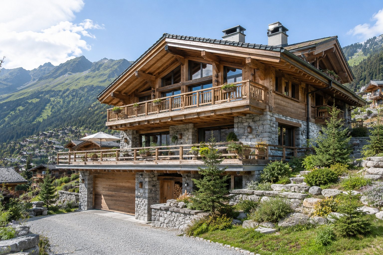 Rendu 3D extérieur chalet photoréaliste - Megève, client privé